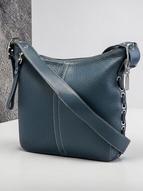 Authentic Coach 9350 Vintage Blue Pebbled Leather Convertible Bag
